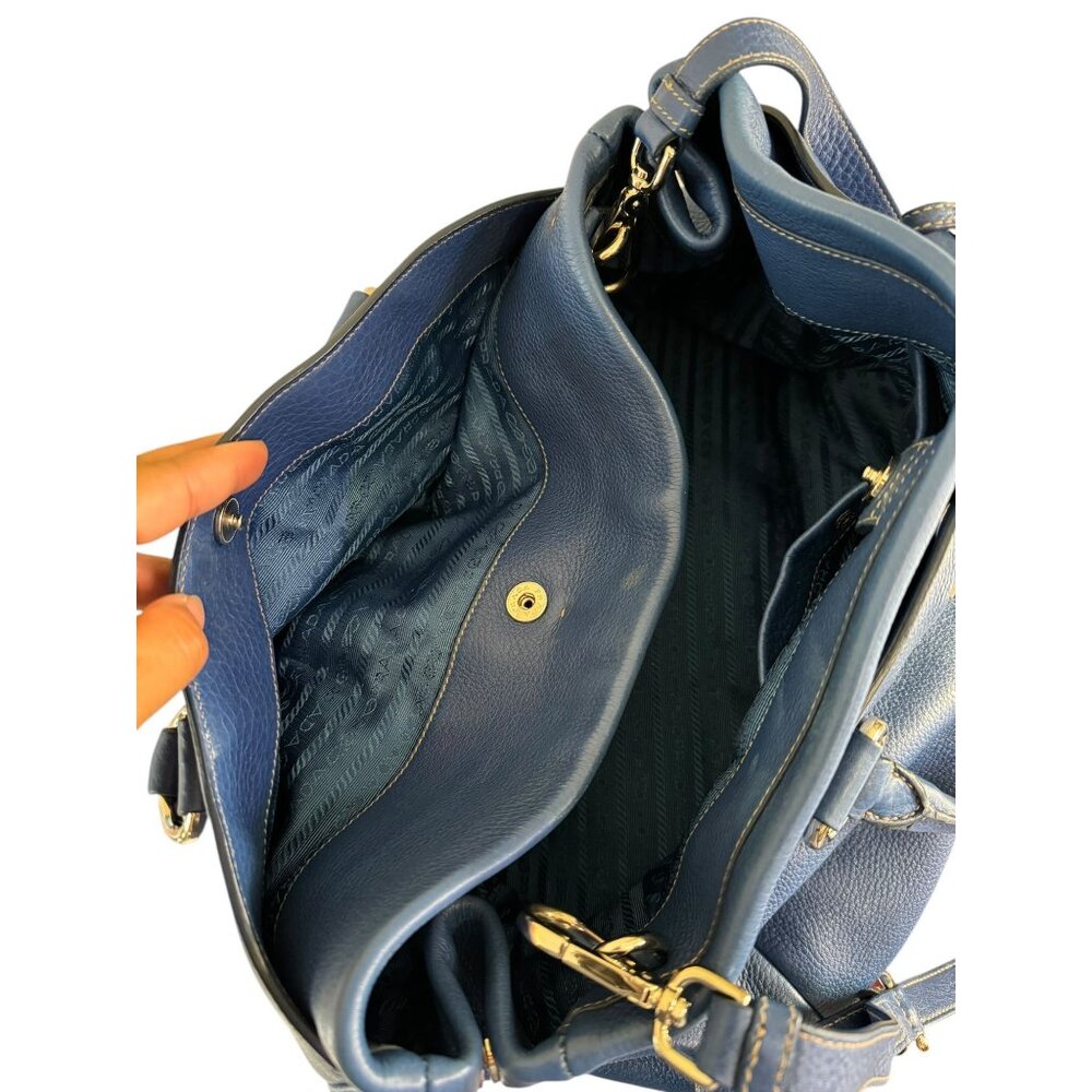 Prada Vitello Daino Baulette Cobalto w/ Crossbody Strap Leather Tote - Picture 12 of 13
